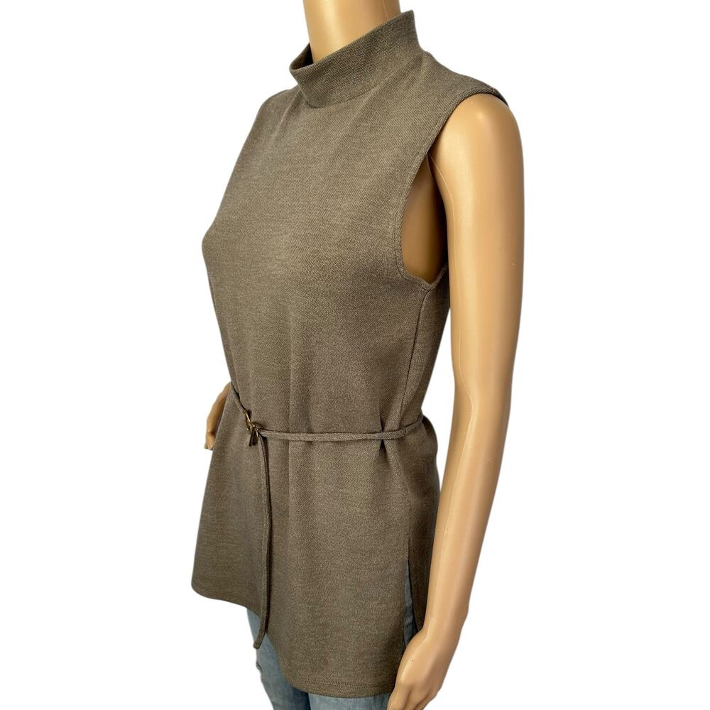 Zara Soft Pique High Neck Top Tan Taupe Sleeveless Size S - Picture 7 of 15